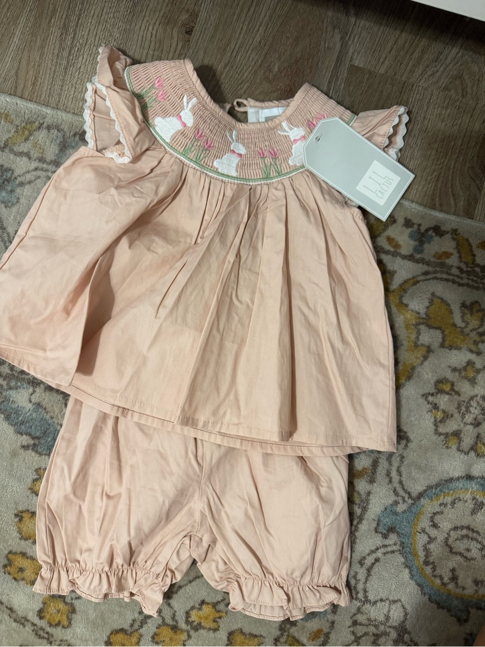 Pink Smocked Bunny Set